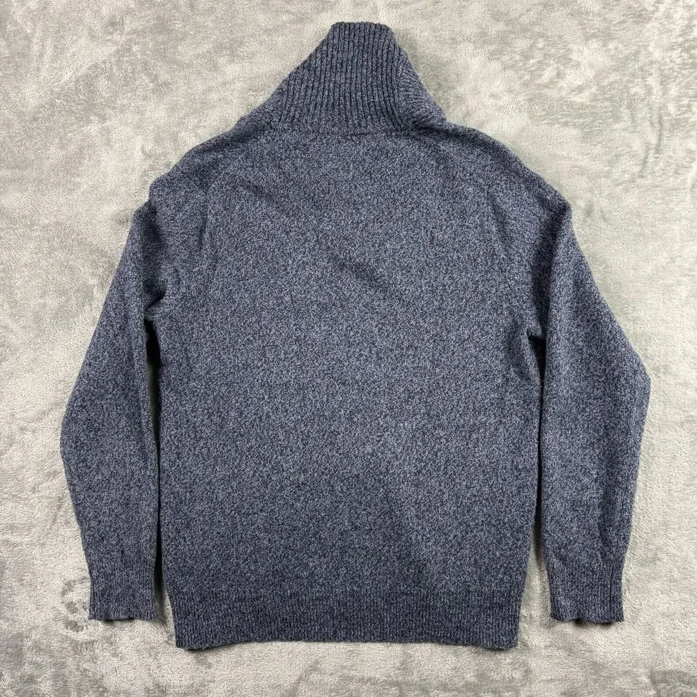 J. Crew‎ Sweater Mens Medium Blue Heather Lambswool Blend Shawl Collar Button